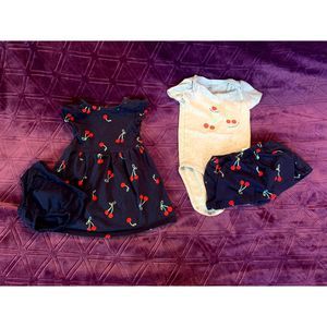 Carter's LOT of FOUR 12 month matching set - bodysuit, dress, skort-  cherries
